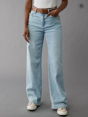 American Eagle Dreamy Drape Baggy High-Rise Wide Leg Jeans in Salty Air 6 Rg
